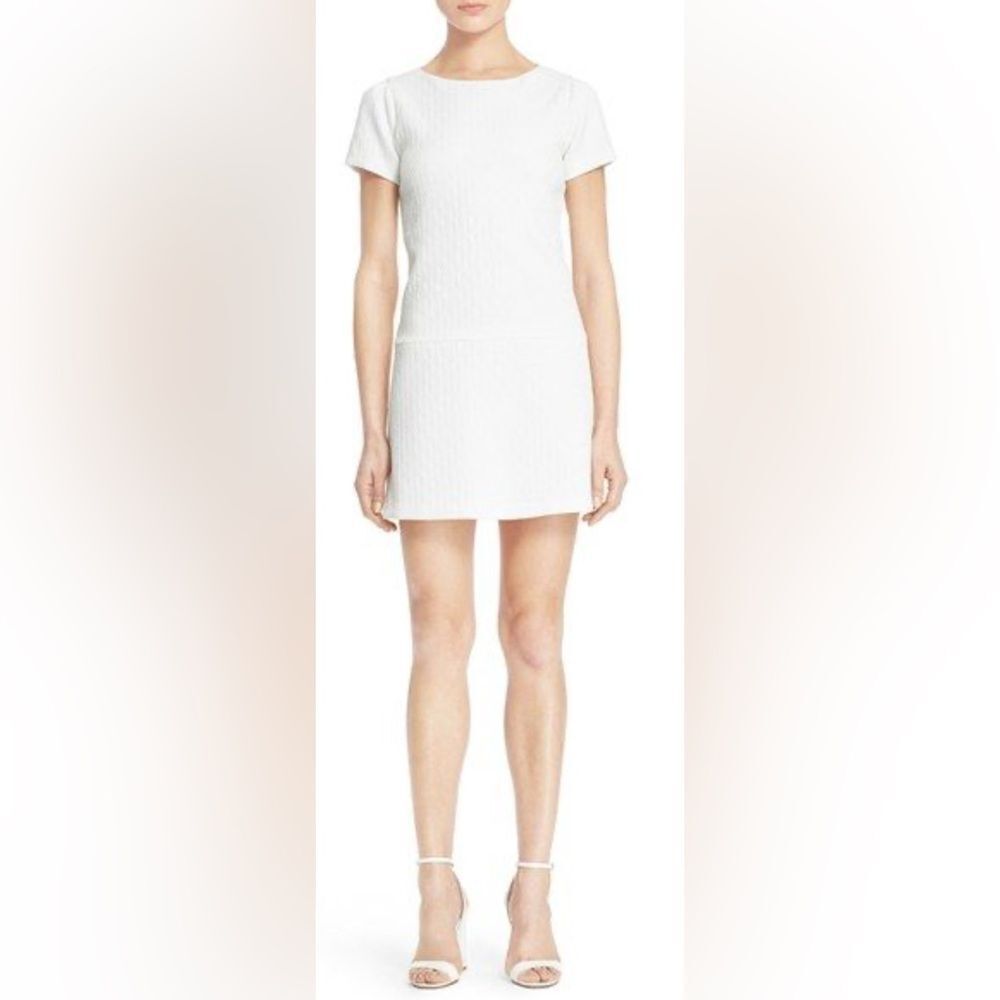 Alice + Olivia Size 6 Liv Drop Waist Capped Sleeve White Textured Mini Dress
